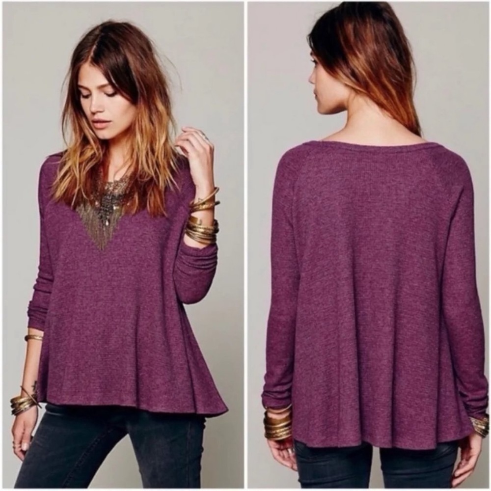 Free People We the Free Rockabilly Swing Waffle Knit Thermal Top S